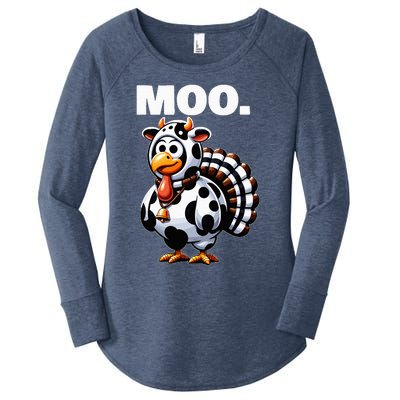 Turkey Moo Funny Thanksgiving Women's Perfect Tri Tunic Long Sleeve Shirt