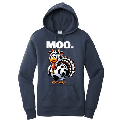 Turkey Moo Funny Thanksgiving Women's Pullover Hoodie