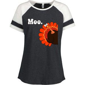 Turkey Moo Funny Thanksgiving Enza Ladies Jersey Colorblock Tee