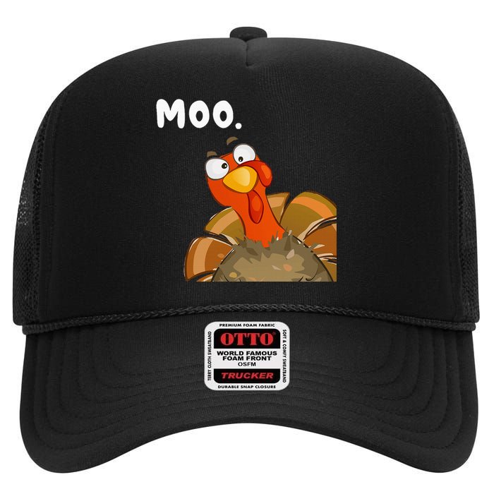 Turkey Moo Funny Thanksgiving Fake Cow High Crown Mesh Back Trucker Hat