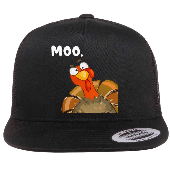 Turkey Moo Funny Thanksgiving Fake Cow Flat Bill Trucker Hat