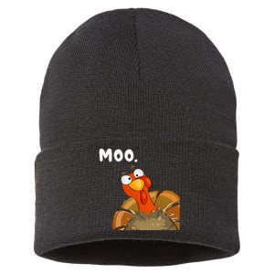 Turkey Moo Funny Thanksgiving Fake Cow Sustainable Knit Beanie