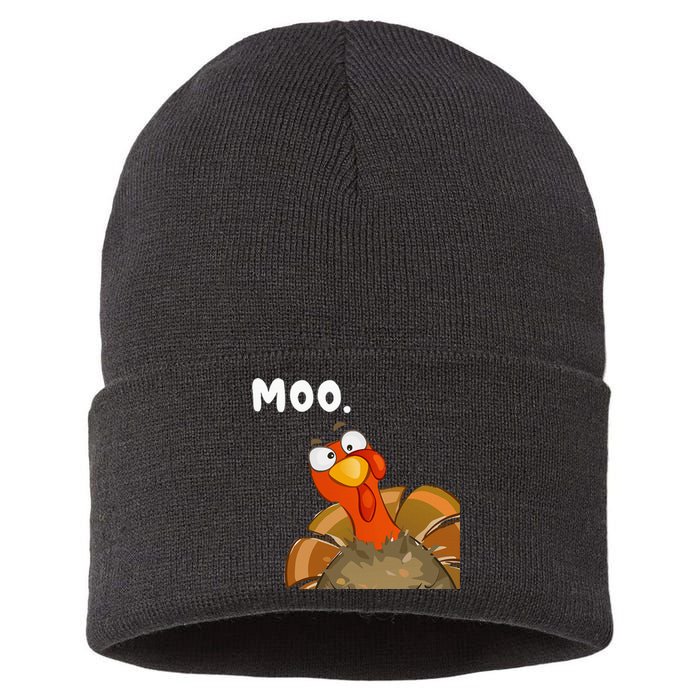 Turkey Moo Funny Thanksgiving Fake Cow Sustainable Knit Beanie