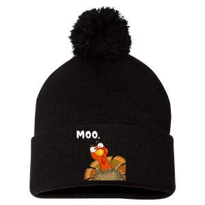 Turkey Moo Funny Thanksgiving Fake Cow Pom Pom 12in Knit Beanie