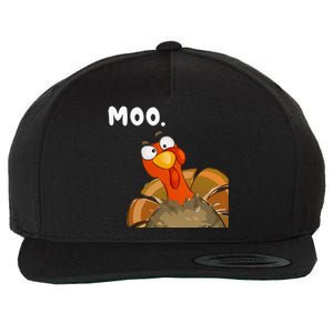 Turkey Moo Funny Thanksgiving Fake Cow Wool Snapback Cap