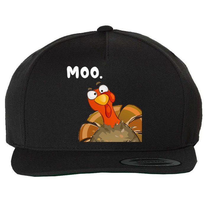 Turkey Moo Funny Thanksgiving Fake Cow Wool Snapback Cap