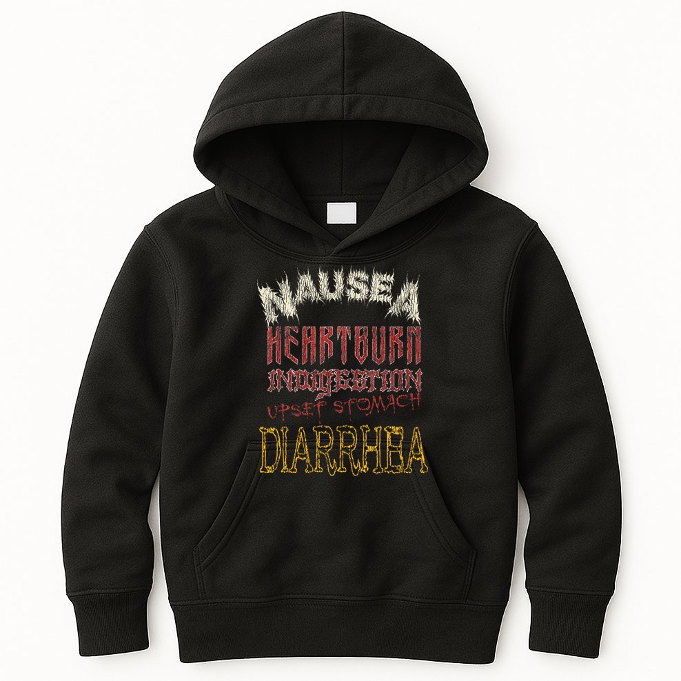 Thrash Metal Funny Heavy Nausea Heartburn Concert Kids Hoodie