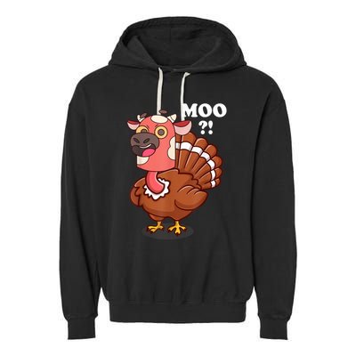 Turkey Moo Funny Thanksgiving Garment-Dyed Fleece Hoodie