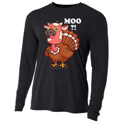 Turkey Moo Funny Thanksgiving Cooling Performance Long Sleeve Crew