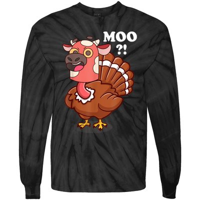 Turkey Moo Funny Thanksgiving Tie-Dye Long Sleeve Shirt