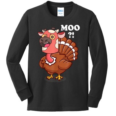 Turkey Moo Funny Thanksgiving Kids Long Sleeve Shirt