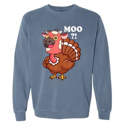 Turkey Moo Funny Thanksgiving Garment-Dyed Sweatshirt