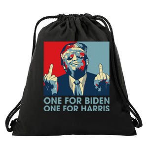 Trump Middle Finger To Biden Harris American Flag Drawstring Bag