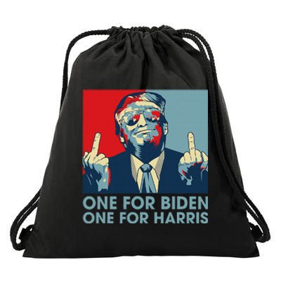 Trump Middle Finger To Biden Harris American Flag Drawstring Bag