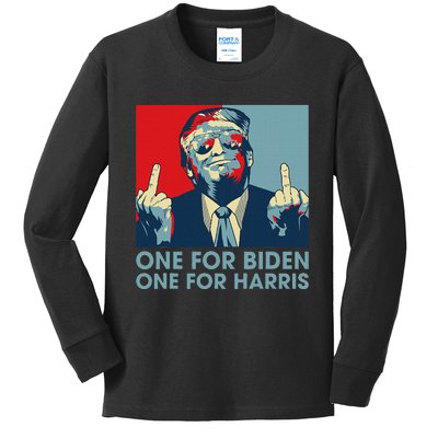 Trump Middle Finger To Biden Harris American Flag Kids Long Sleeve Shirt