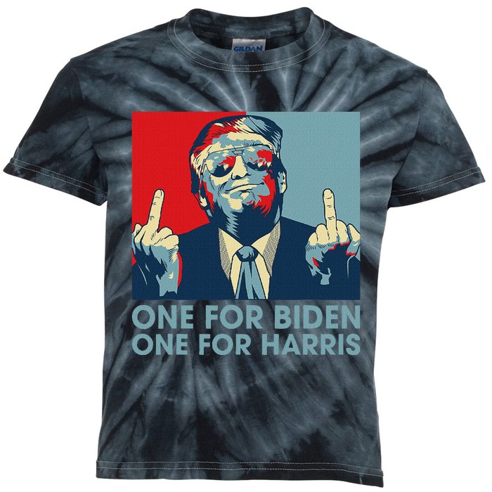 Trump Middle Finger To Biden Harris American Flag Kids Tie-Dye T-Shirt