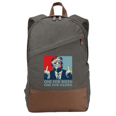 Trump Middle Finger To Biden Harris American Flag Cotton Canvas Backpack