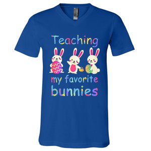 Teaching My Favorite Bunnies Easter Bunny Teachers Cool Gift V-Neck T-Shirt