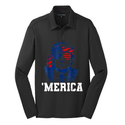 Trump Merica Funny Trump 4th Of July 2024 Sunglasses Us Flag Gift Silk Touch Performance Long Sleeve Polo