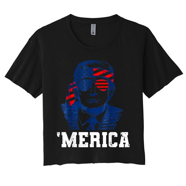 Trump Merica Funny Trump 4th Of July 2024 Sunglasses Us Flag Gift Crop Top