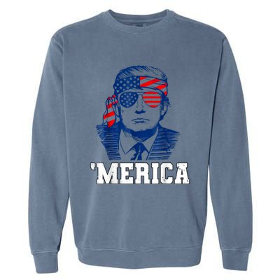 Trump Merica Funny Trump 4th Of July 2024 Sunglasses Us Flag Gift Garment-Dyed Sweatshirt