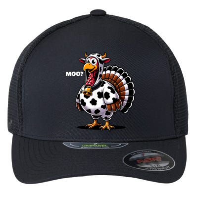 Turkey Moo Funny Thanksgiving Flexfit Unipanel Trucker Cap