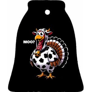 Turkey Moo Funny Thanksgiving Ceramic Bell Ornament