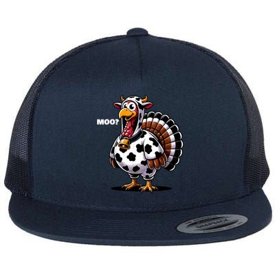 Turkey Moo Funny Thanksgiving Flat Bill Trucker Hat