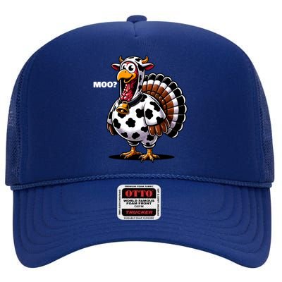 Turkey Moo Funny Thanksgiving High Crown Mesh Back Trucker Hat