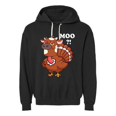 Turkey Moo Funny Thanksgiving Garment-Dyed Fleece Hoodie