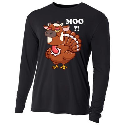 Turkey Moo Funny Thanksgiving Cooling Performance Long Sleeve Crew