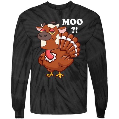 Turkey Moo Funny Thanksgiving Tie-Dye Long Sleeve Shirt