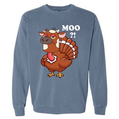 Turkey Moo Funny Thanksgiving Garment-Dyed Sweatshirt