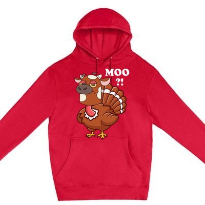 Turkey Moo Funny Thanksgiving Premium Pullover Hoodie