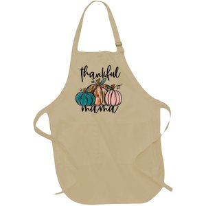 Thankful Mama Fall Season Pumpkin Design Gift Full-Length Apron With Pockets