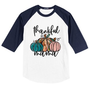 Thankful Mama Fall Season Pumpkin Design Gift Baseball Sleeve Shirt