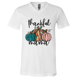 Thankful Mama Fall Season Pumpkin Design Gift V-Neck T-Shirt