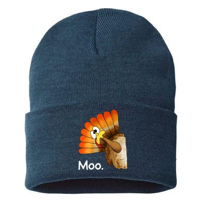 Turkey Moo Funny Thanksgiving Sustainable Knit Beanie