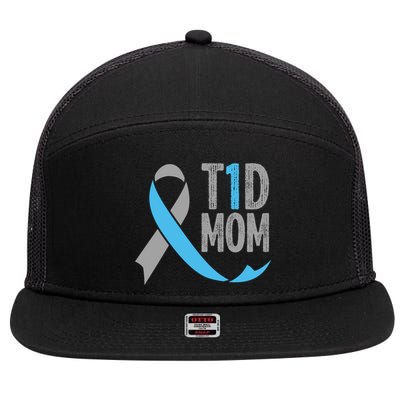 T1d Mom Funny Diabetic Gift For Women Type 1 Mom Diabetes Gift 7 Panel Mesh Trucker Snapback Hat