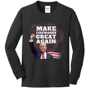 Trump Make Fireworks Great Again New Year Eve 4th Kids Long Sleeve Shirt