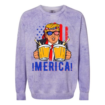 Trump Merica Funny Trump Patriot Funny 4th Of July Gift Colorblast Crewneck Sweatshirt