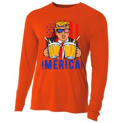 Trump Merica Funny Trump Patriot Funny 4th Of July Gift Cooling Performance Long Sleeve Crew