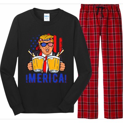 Trump Merica Funny Trump Patriot Funny 4th Of July Gift Long Sleeve Pajama Set