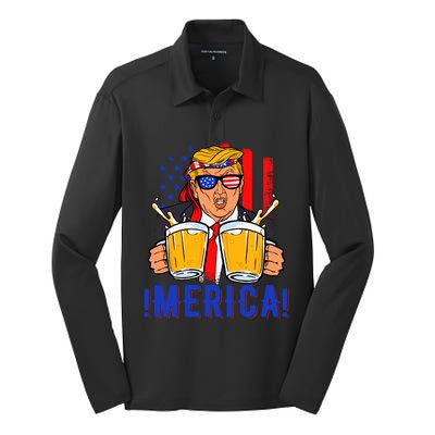 Trump Merica Funny Trump Patriot Funny 4th Of July Gift Silk Touch Performance Long Sleeve Polo