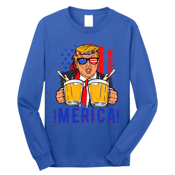 Trump Merica Funny Trump Patriot Funny 4th Of July Gift Long Sleeve Shirt