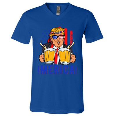 Trump Merica Funny Trump Patriot Funny 4th Of July Gift V-Neck T-Shirt