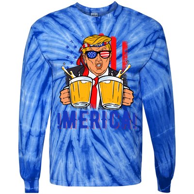 Trump Merica Funny Trump Patriot Funny 4th Of July Gift Tie-Dye Long Sleeve Shirt