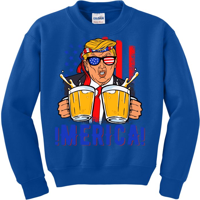 Trump Merica Funny Trump Patriot Funny 4th Of July Gift Kids Sweatshirt