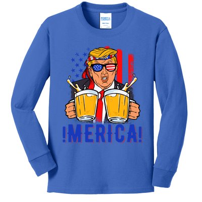 Trump Merica Funny Trump Patriot Funny 4th Of July Gift Kids Long Sleeve Shirt