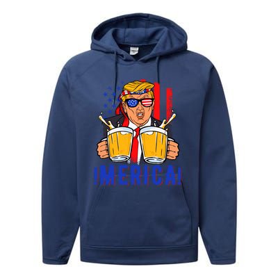 Trump Merica Funny Trump Patriot Funny 4th Of July Gift Performance Fleece Hoodie